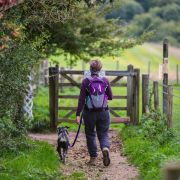Women walking with dog
